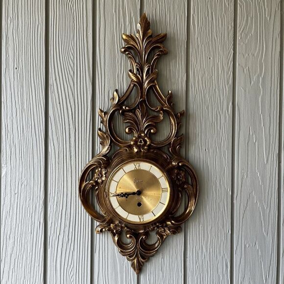 Vintage Syroco Ornate Wall Clock Gold Leaf Baroque Rococo Hollywood Regency - Picture 1 of 11